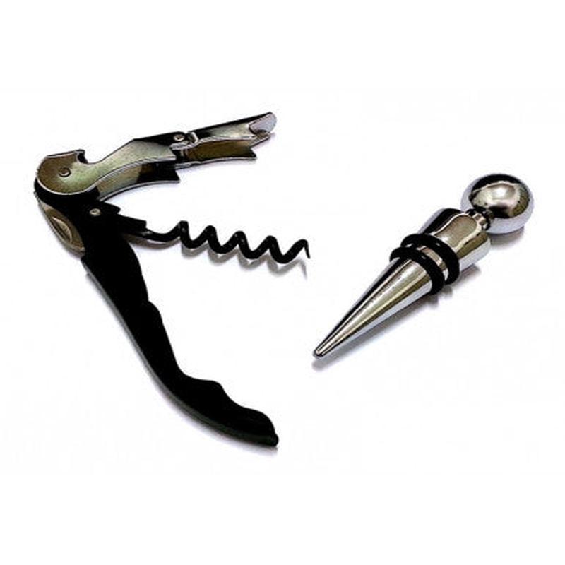 Wine set 2 piece with metal bottle cap and corkscrews bottle opener
