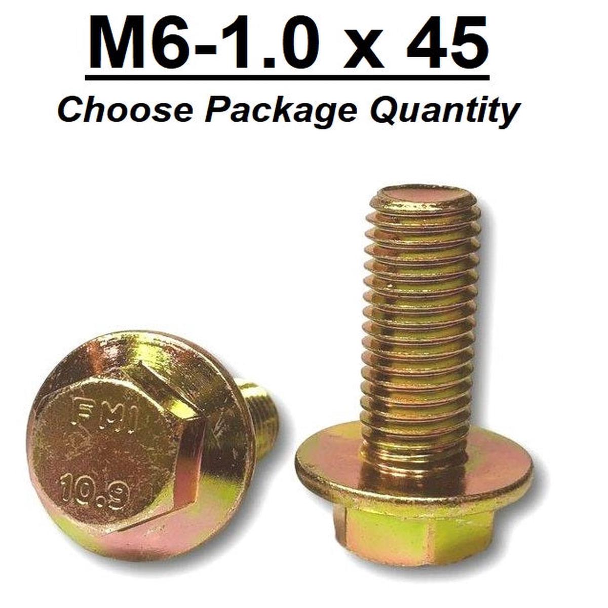 M6-1.0 x 45mm Grade 10.9 Hex Metric Flange Bolts Yellow Zinc Hardened