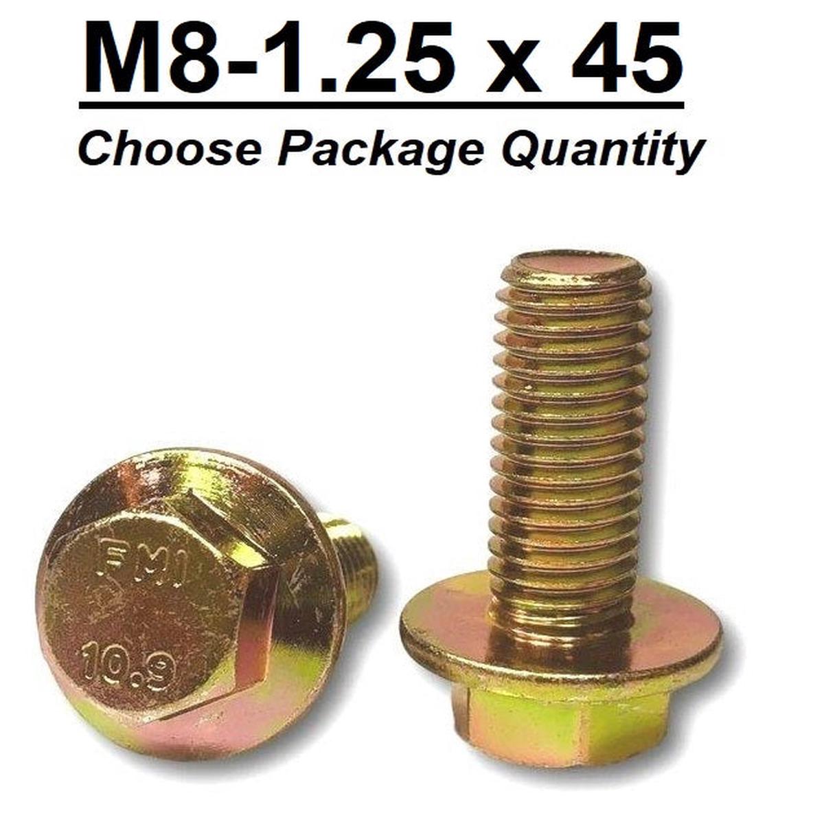 M8-1.25 x 45mm Grade 10.9 Hex Metric Flange Bolts Yellow Zinc Hardened
