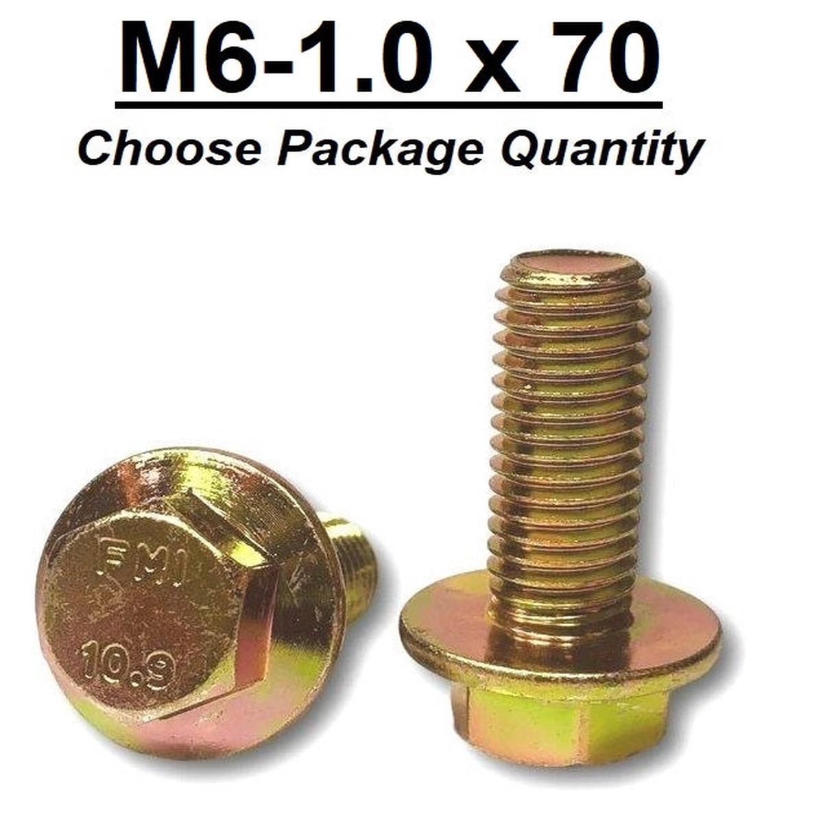 M6-1.0 x 70mm Grade 10.9 Hex Metric Flange Bolts Yellow Zinc Hardened