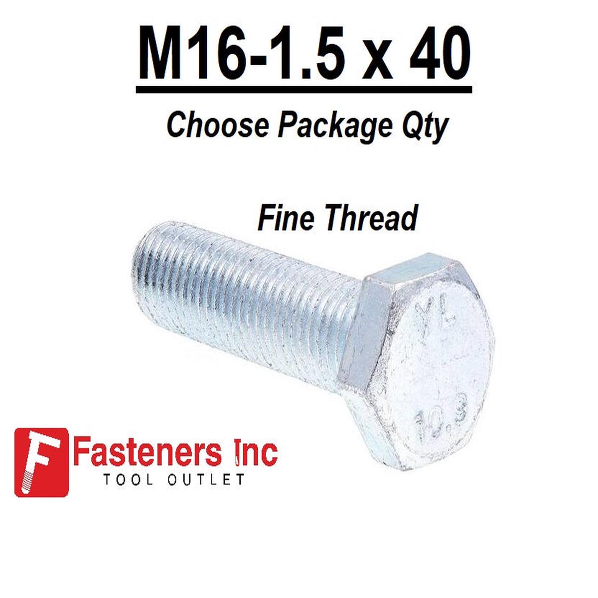 M16-1.50 x 40mm Grade 10.9 Hex Cap Screw / Bolts Metric Zinc Hardened FINE THREAD