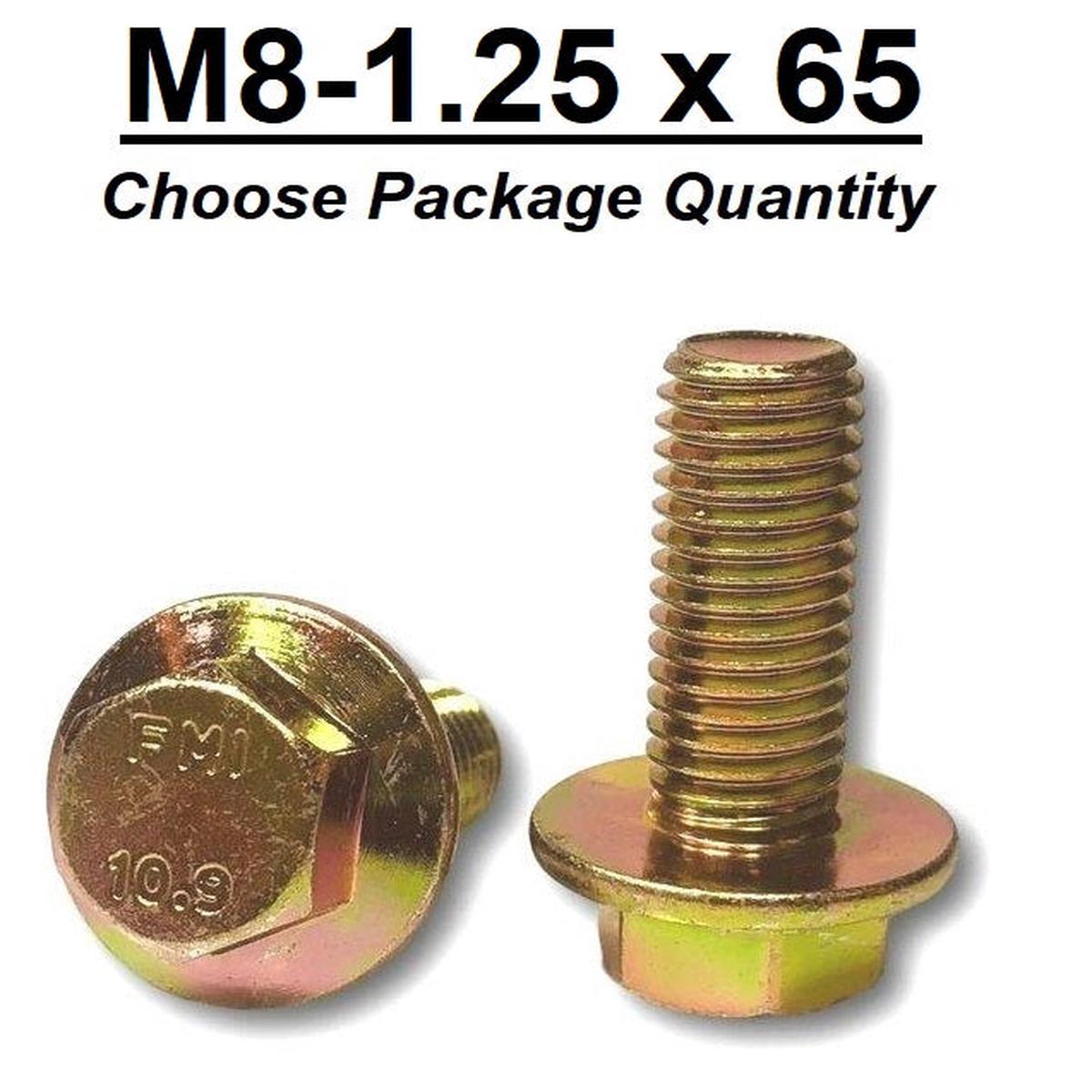 M8-1.25 x 65mm Grade 10.9 Hex Metric Flange Bolts Yellow Zinc Hardened