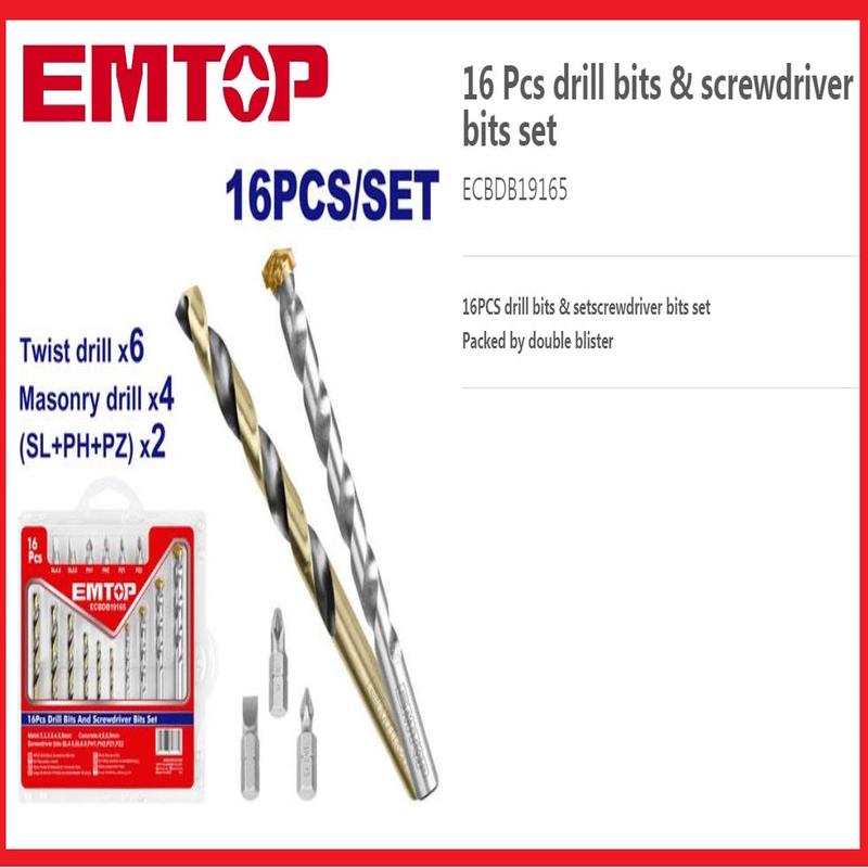 16Pcs Drill Bits Set &  Screwdriver Bits Set ECBDB19165 | Company : EMTOP | Origin China