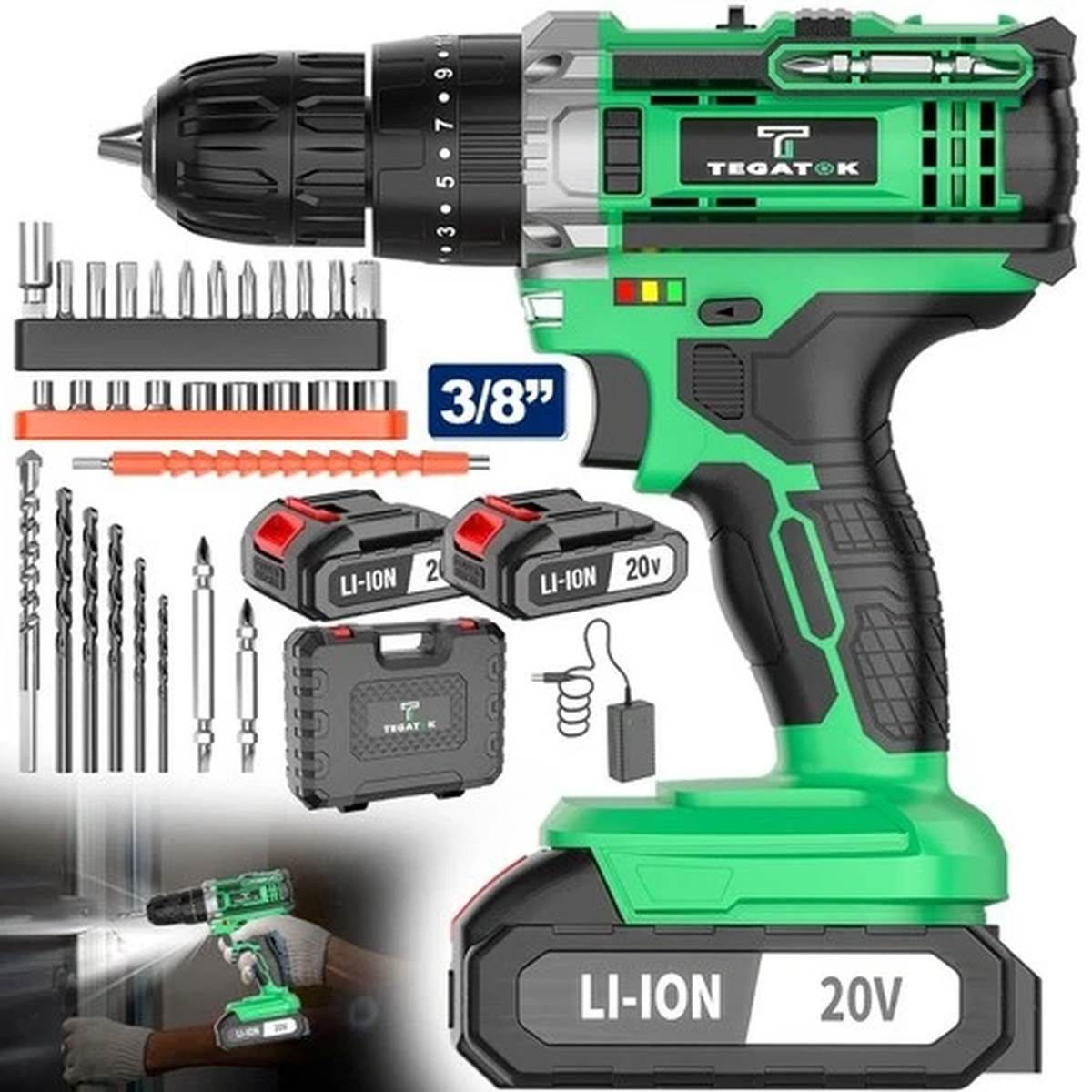 20V Electric Tool Set, Including An Electric Drill,2XBattery