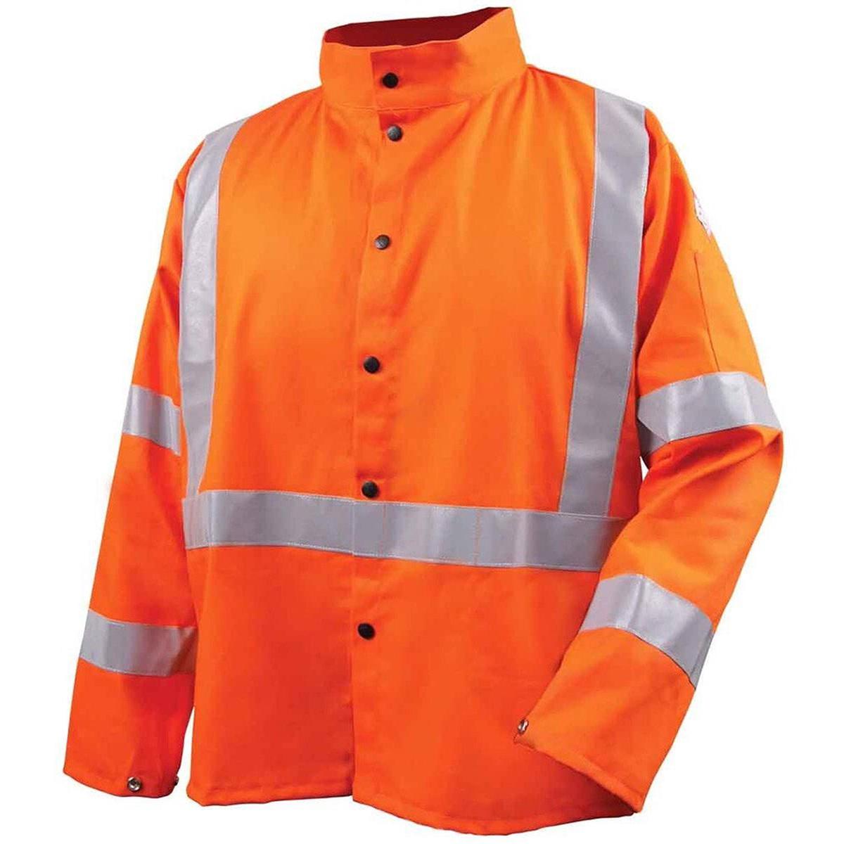 Black Stallion JH1012-OR-LRG Safety Flame Resistant Cotton & Cowhide Hybrid Welding Jacket, Large