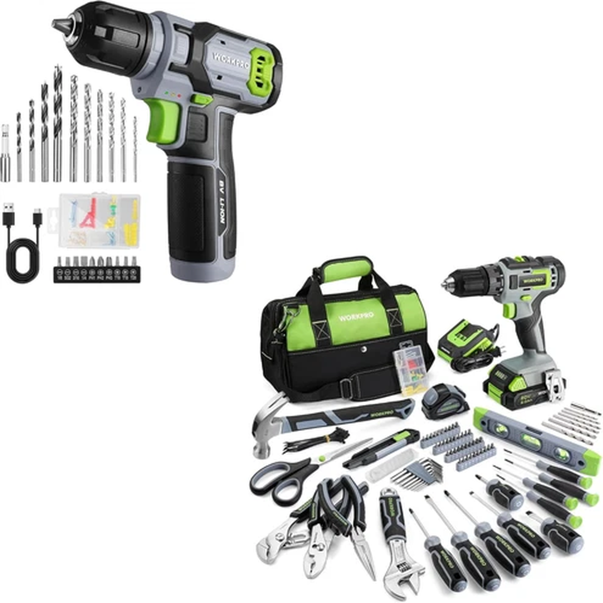 157PCS Tool Set with 20V Drill & 8V Cordless Driver - Green Edition