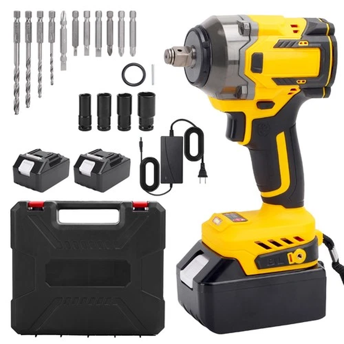 1800Nm Cordless Electric Impact Wrench Gun 1/2'' High Power Driver + 2 Batteries