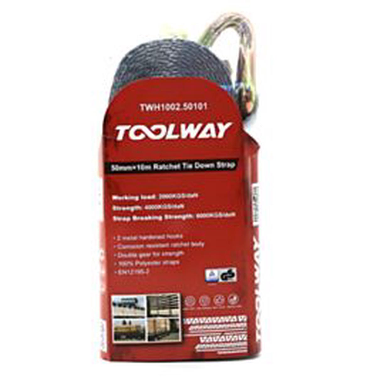 TOOLWAY 10M X 50MM RATCHET STRAP 6T GREY