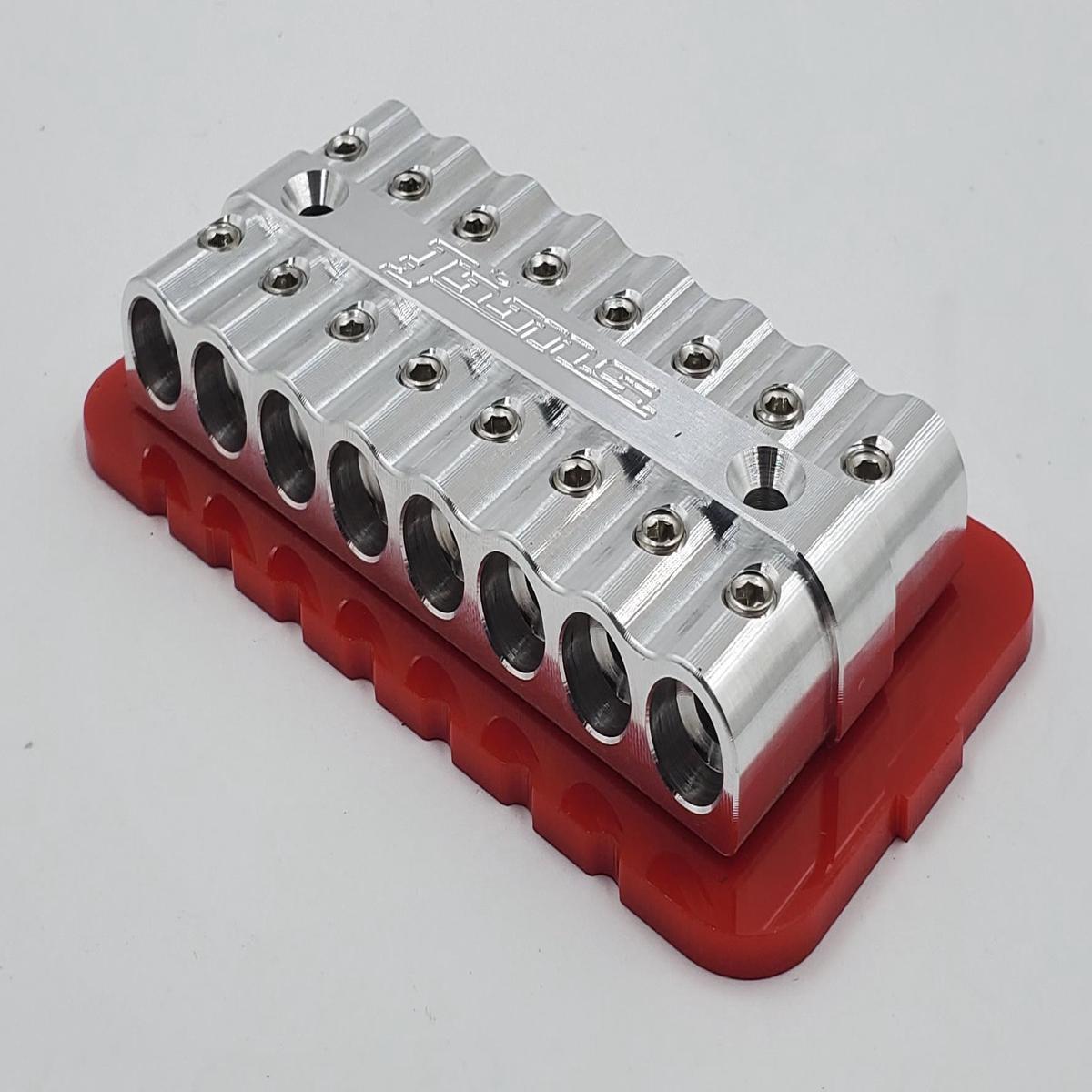 8 Gauge Distribution Blocks New Style - 16 hole | red