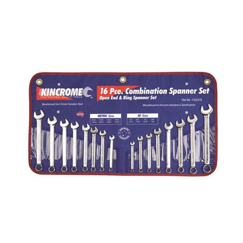 16Pce Imperial & Metric Combination Spanner Set 1352416 by Kincrome