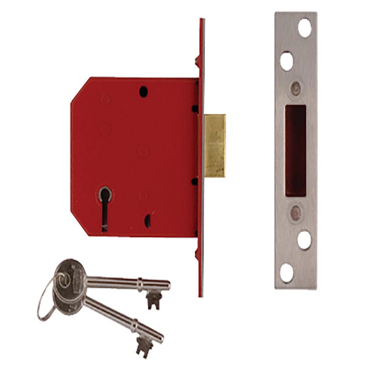 UNION  2101 5 Lever Mortice Deadlock Satin Brass Finish 65mm 2.5in Box