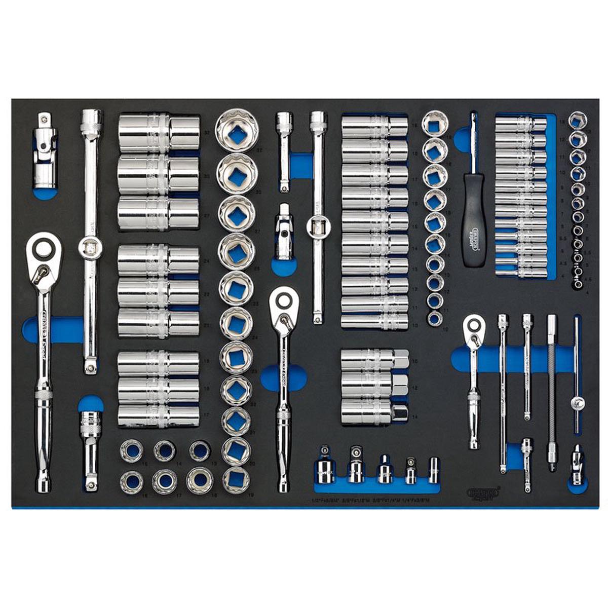 Draper Tools 1/4", 3/8" and 1/2" Socket Set in Full Plus Drawer EVA Insert Tray (96 Piece)