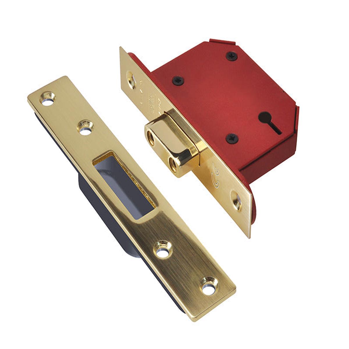UNION  StrongBOLT 2103S 3 Lever Mortice Deadlock Polished Brass 68mm 2.5in Visi