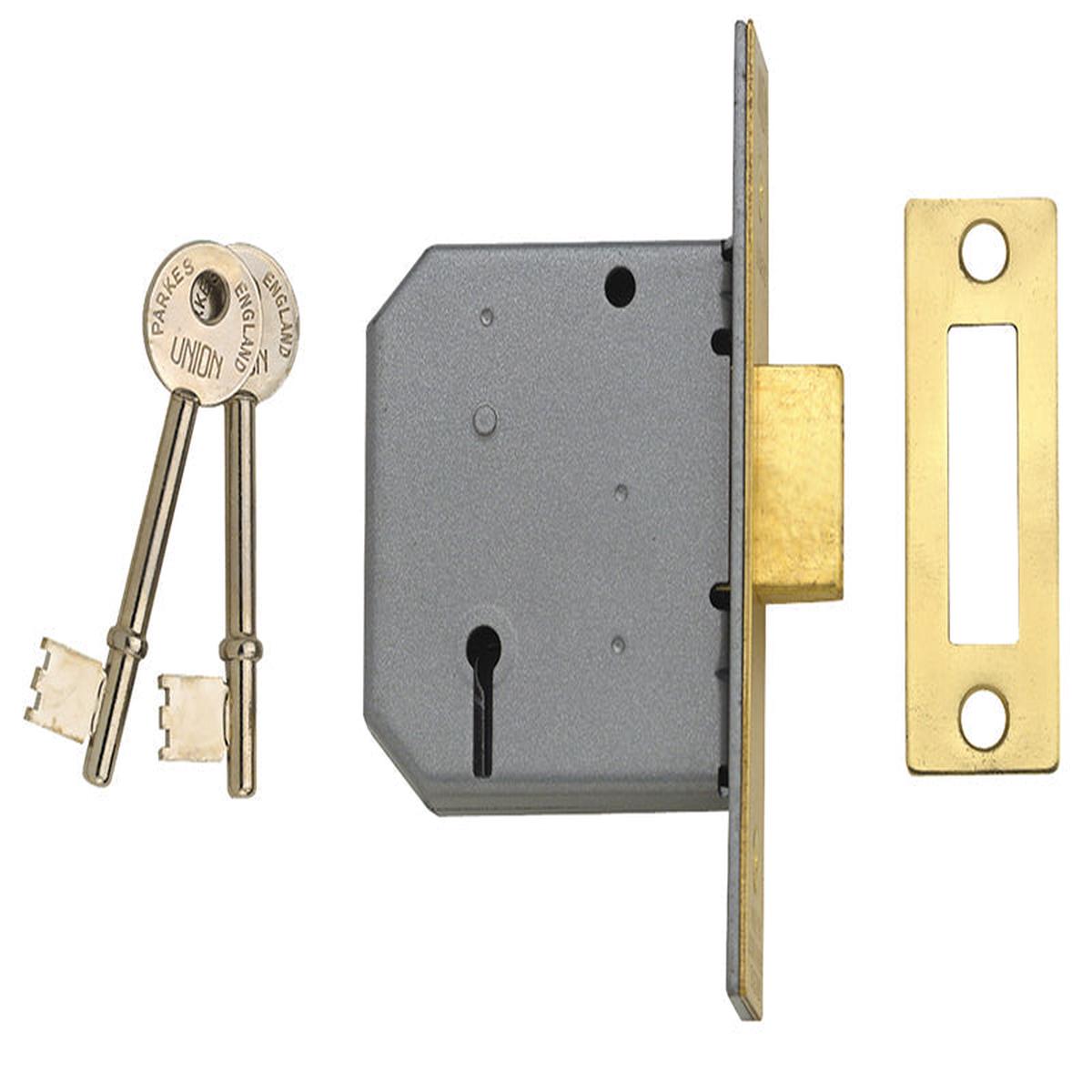 UNION  2177 3 Lever Mortice Deadlock Satin Chrome 65mm 2.5in Box