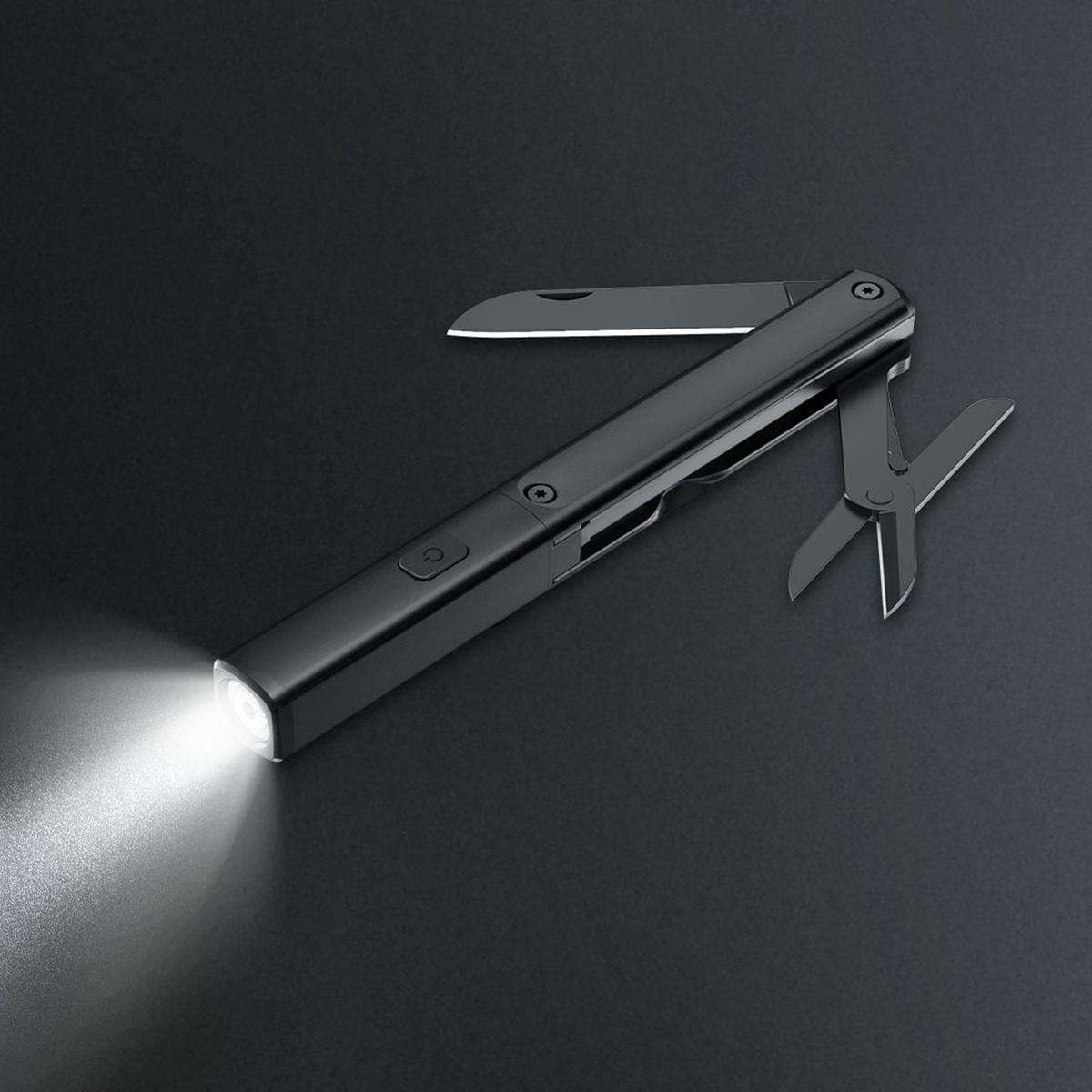 3-in-1 Pen-Shaped Flashlight, Folding Knife and Scissors, Mini Tactical EDC