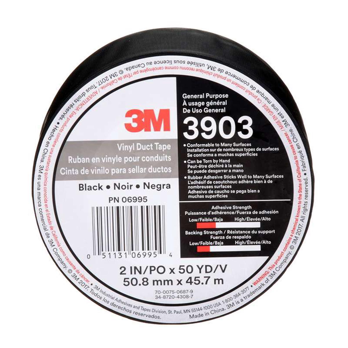 3M 3903 Vinyl Duct Tape Black  50.8mm x 45.72m * BOX OF 24 *