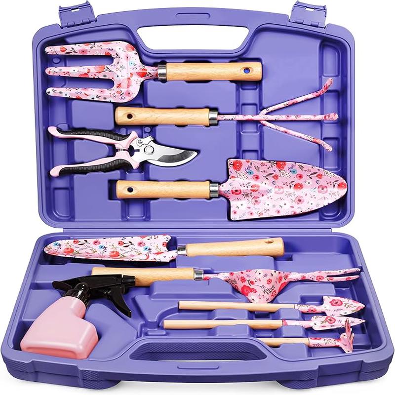 12-Piece Womens Gardening Tools Gift Set, Rust-Proof & Heavy-Duty Garden Tools with Durable Carrying Case, Fashionable & Thoughtful Gardening Gifts for Women&Men (Purple)