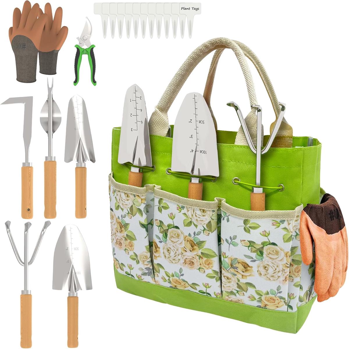 20-Piece Gardening Tools with Fashion and Durable Storage Bag - Heavy Duty Garden Tools Stainless Steel Rust-Proof Ergonomic Garden Tool Set - Ideal Gifts for Women and Men - Portable Gard