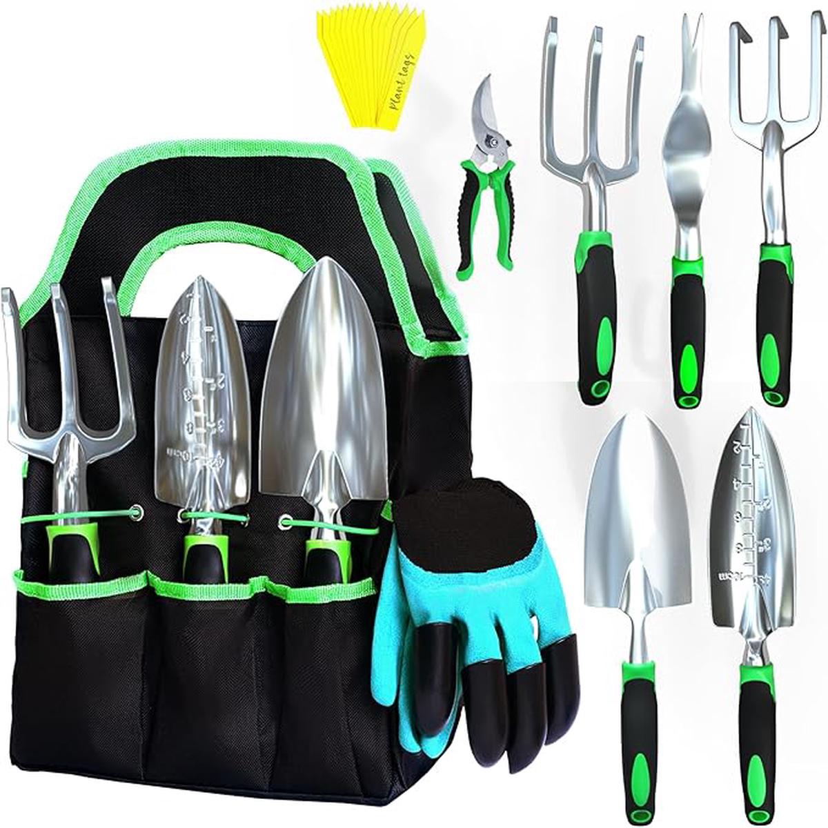 23-Piece Gardening Tools Set with Bag  Heavy-Duty Rust-Proof Hand Tools with Plastic Handles Includes 15 Plant Tags  Ideal Gift for Women, Men, Mom, Dad & Gardener