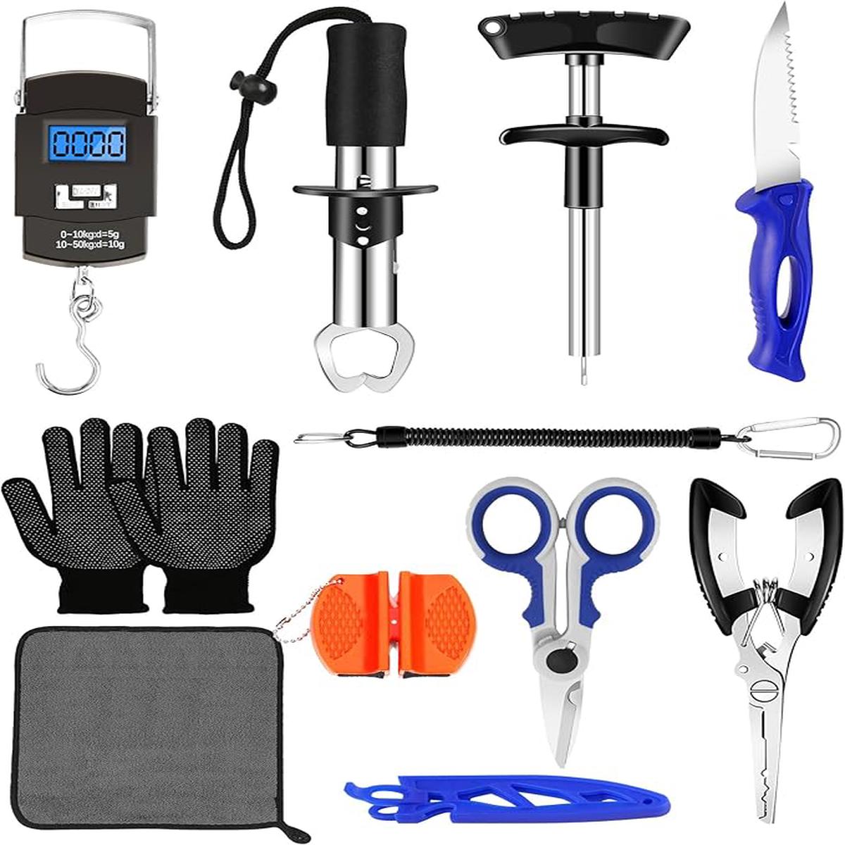 Fishing Tool Kit - Fishing Pliers, Hook Remover, Fish GripperFish Scale, Fish Knife, Saltwater Fishing Gear with Sharpeners, Best Gifts for Men