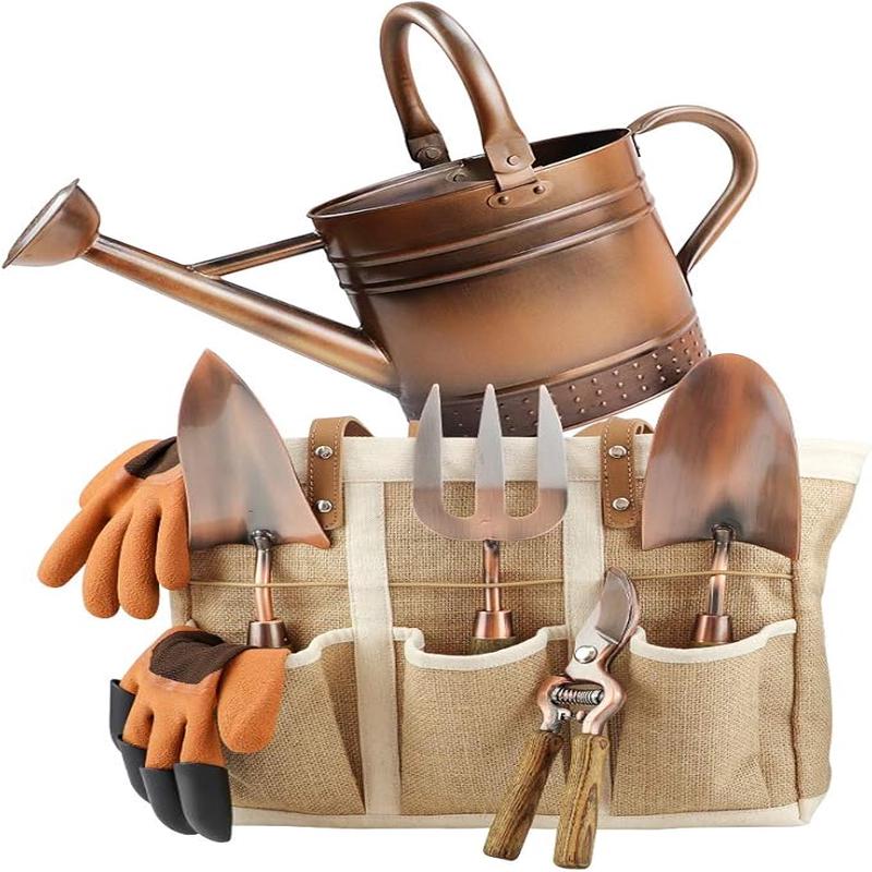 1 Gallon Galvanized Steel Watering Can with 3 Pcs of Garden Tools, 1 Pc of Pruning Shear, 1 Pair of Gardening Gloves1 Pc of Garden Tools Organizer Tote