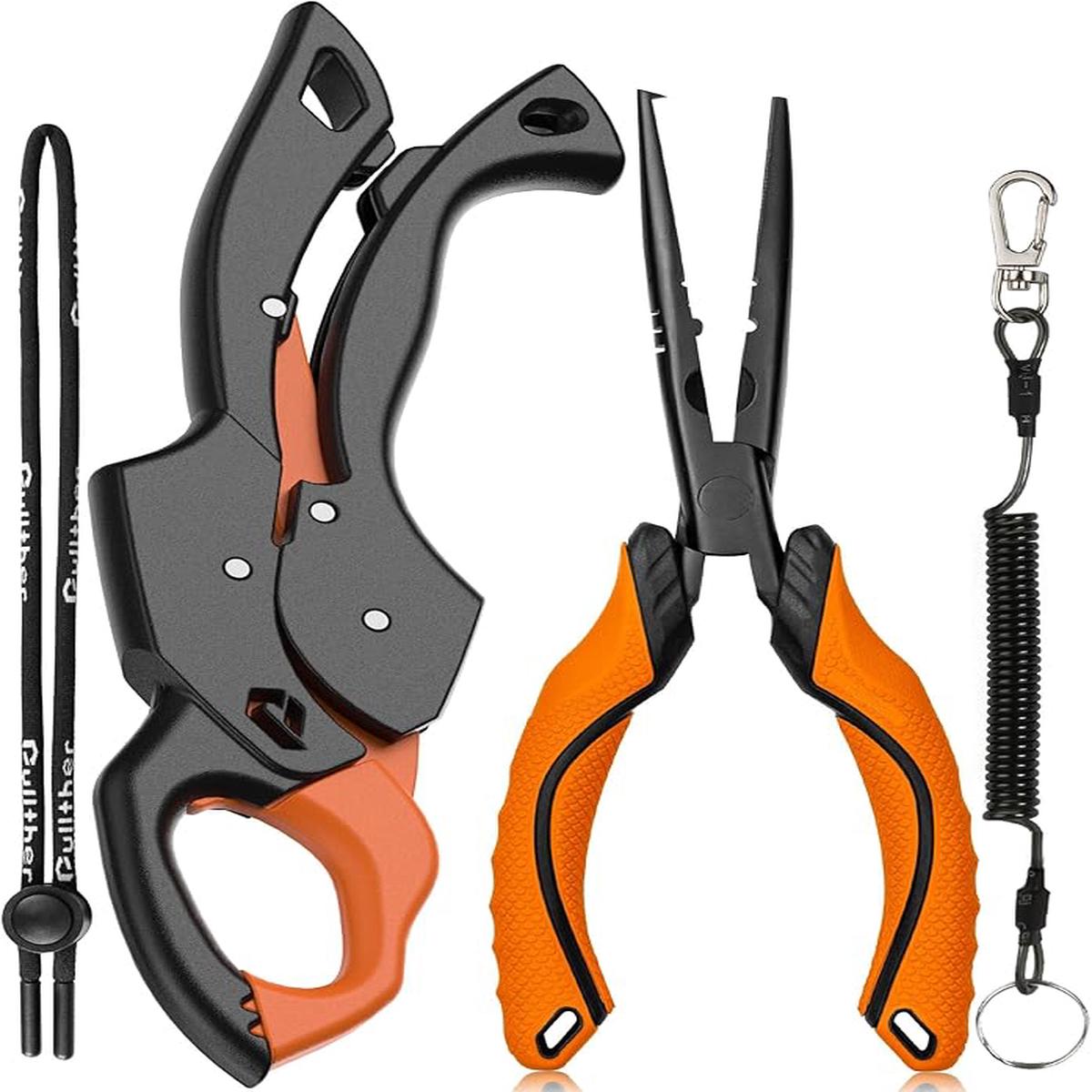 Fish Gripper 9.2",Muti-Function Line Cutter Fishing Pliers, Saltwater Fishing Tool Kit,Fishing Gear with Fishing Lanyard
