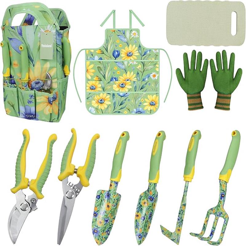 10-Piece Garden Tool Set  Green Floral Gardening Hand Tools with Non-Slip Handles, Heavy Duty Rust-Proof Aluminum Tools, Organizer Tote Bag, Ideal Gardening Gifts for Women & Grandma