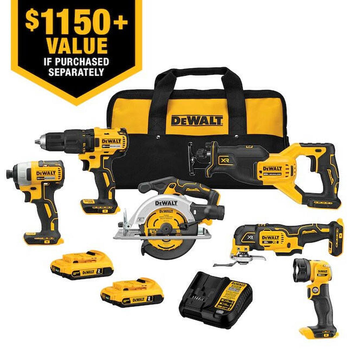 DeWalt 6-Tool 20-Volt Max Brushless Power Tool Combo Kit with Soft Case (2-Batteries and charger Included)