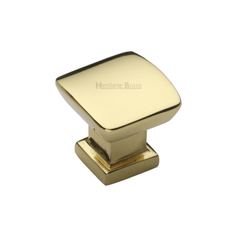 Heritage Brass - Cabinet Knob Plinth Square Design with base 25mm Polished Brass Fin